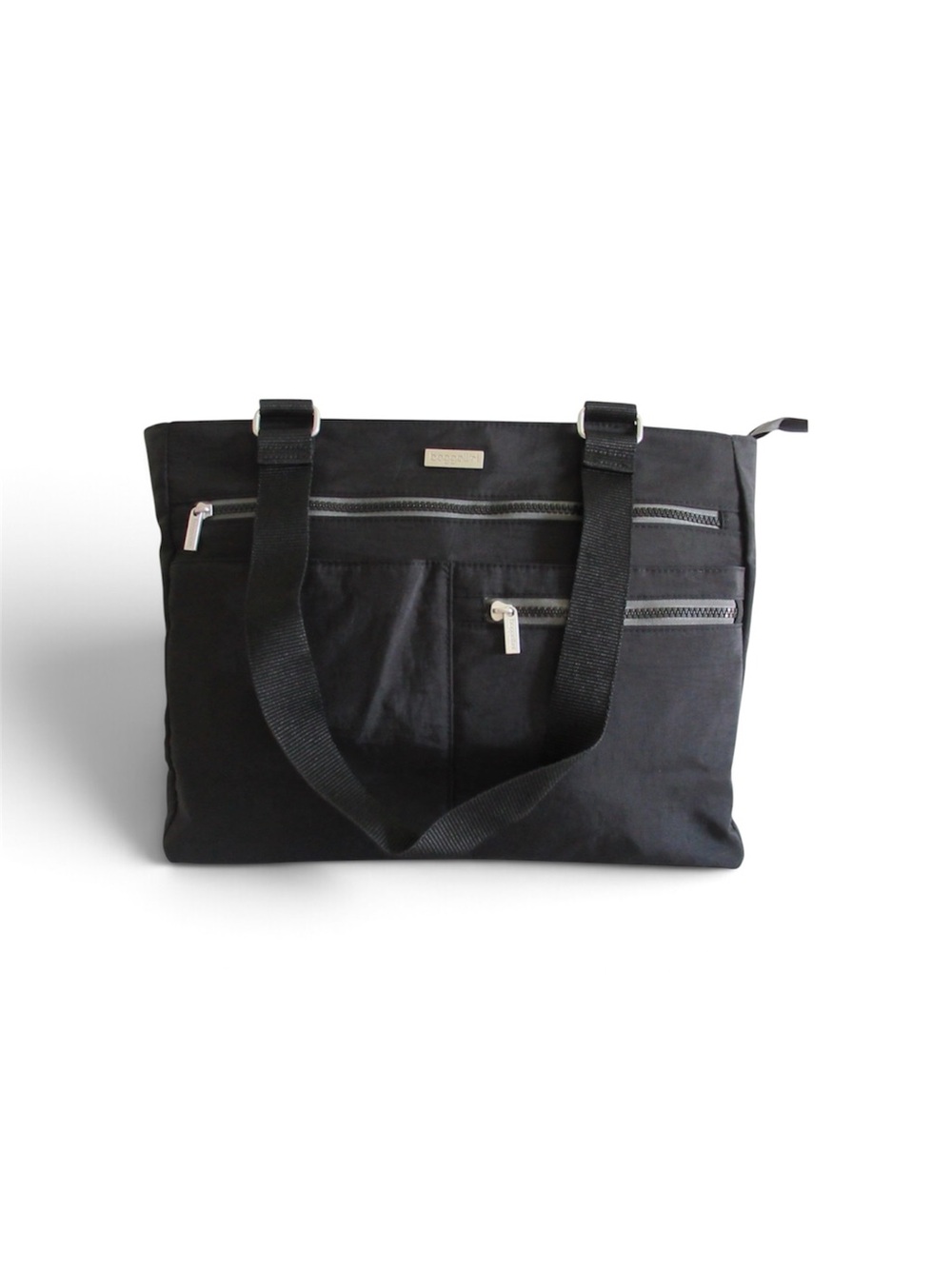 Baggallini Black Shoulder Tote – Lightweight Nylon, Multi Pocket Design